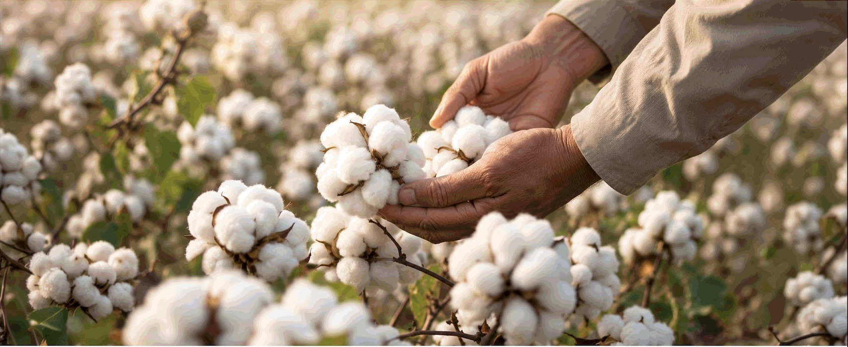 A cotton producer inspecting mature cotton in a field