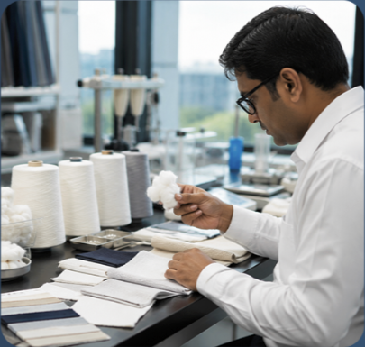 A textile specialist evaluating yarn quality