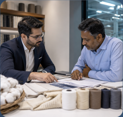 Cotton professionals reviewing mill requirements