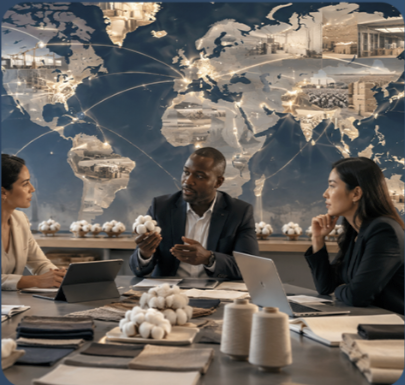 A global cotton sourcing team discussing long-term opportunities