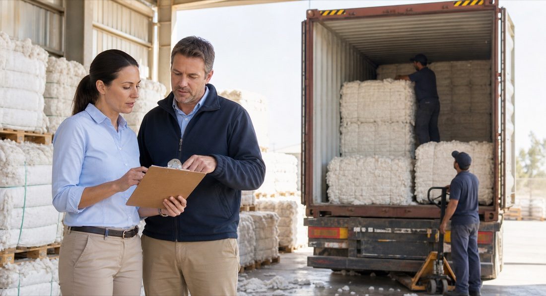 Logistics team planning a cotton container load