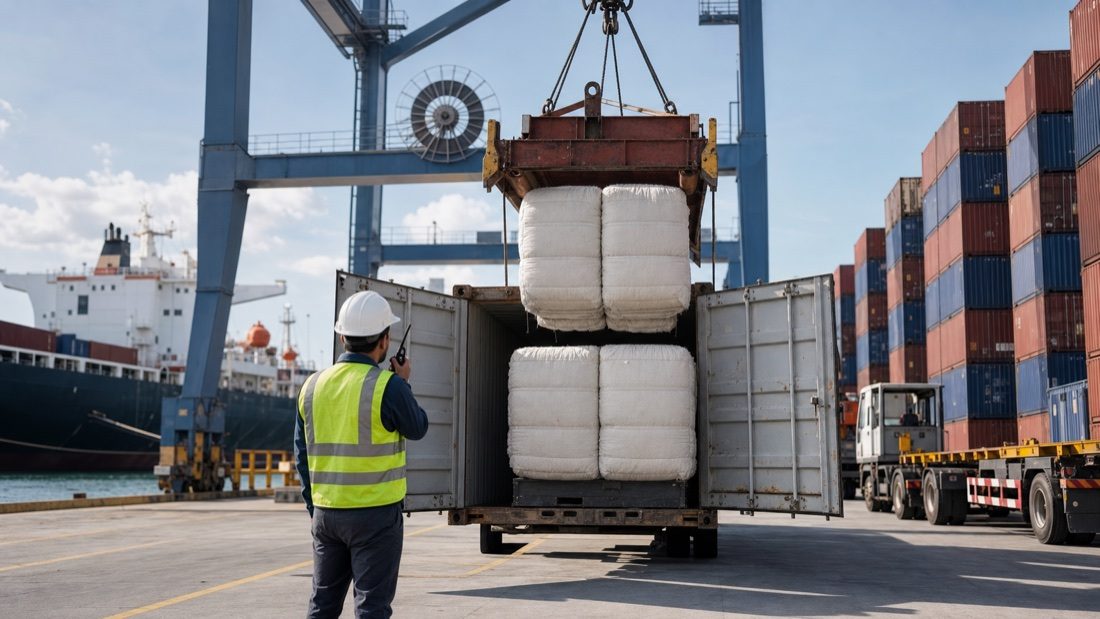 Cotton shipment moving through a commercial port