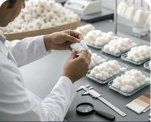Cotton fibre being measured and evaluated in a quality laboratory
