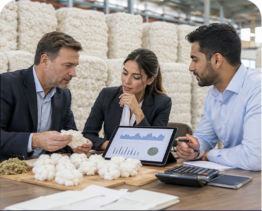 Cotton professionals reviewing market pricing