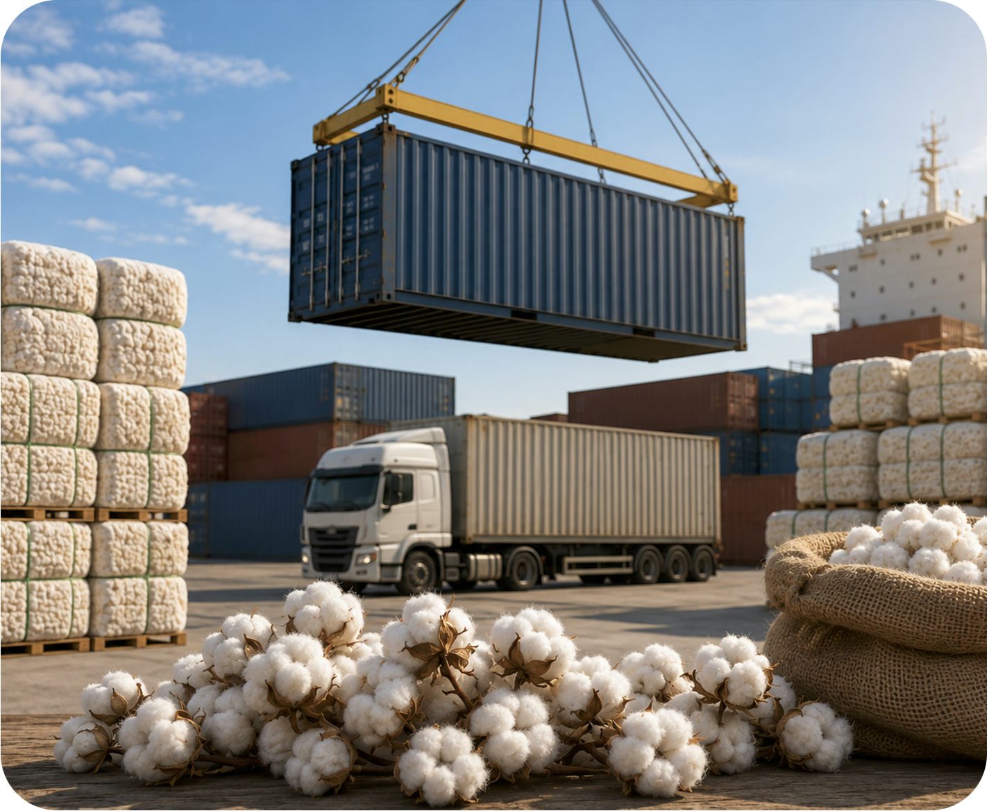 U.S. cotton bales and loose cotton moving through export logistics